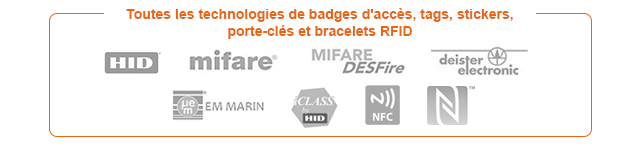 Todas las tecnologías para tarjetas de acceso, etiquetas, adhesivos, llaveros y pulseras RFID